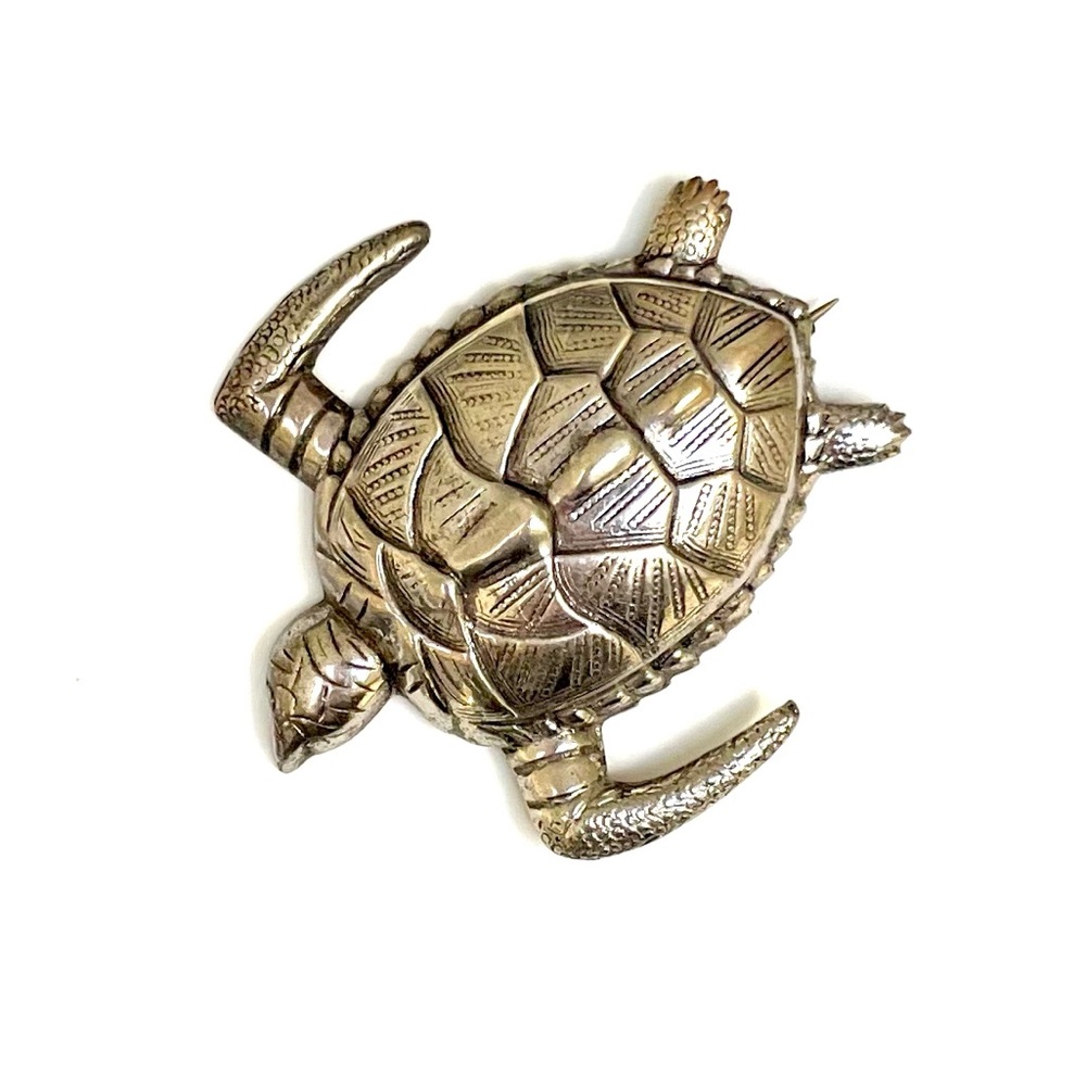 Vintage Sterling Silver Stamped Turtle Brooch /Pin